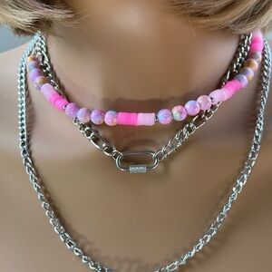 Pink and Silver Layered Necklace